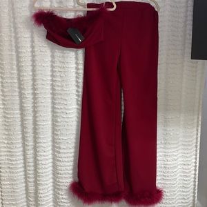 2 piece burgundy fur set